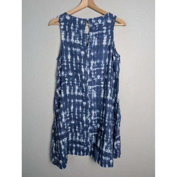 Tahari Dress Womens S Blue Short Tie Dye Sundress A-Line Linen Pockets - Picture 8 of 8